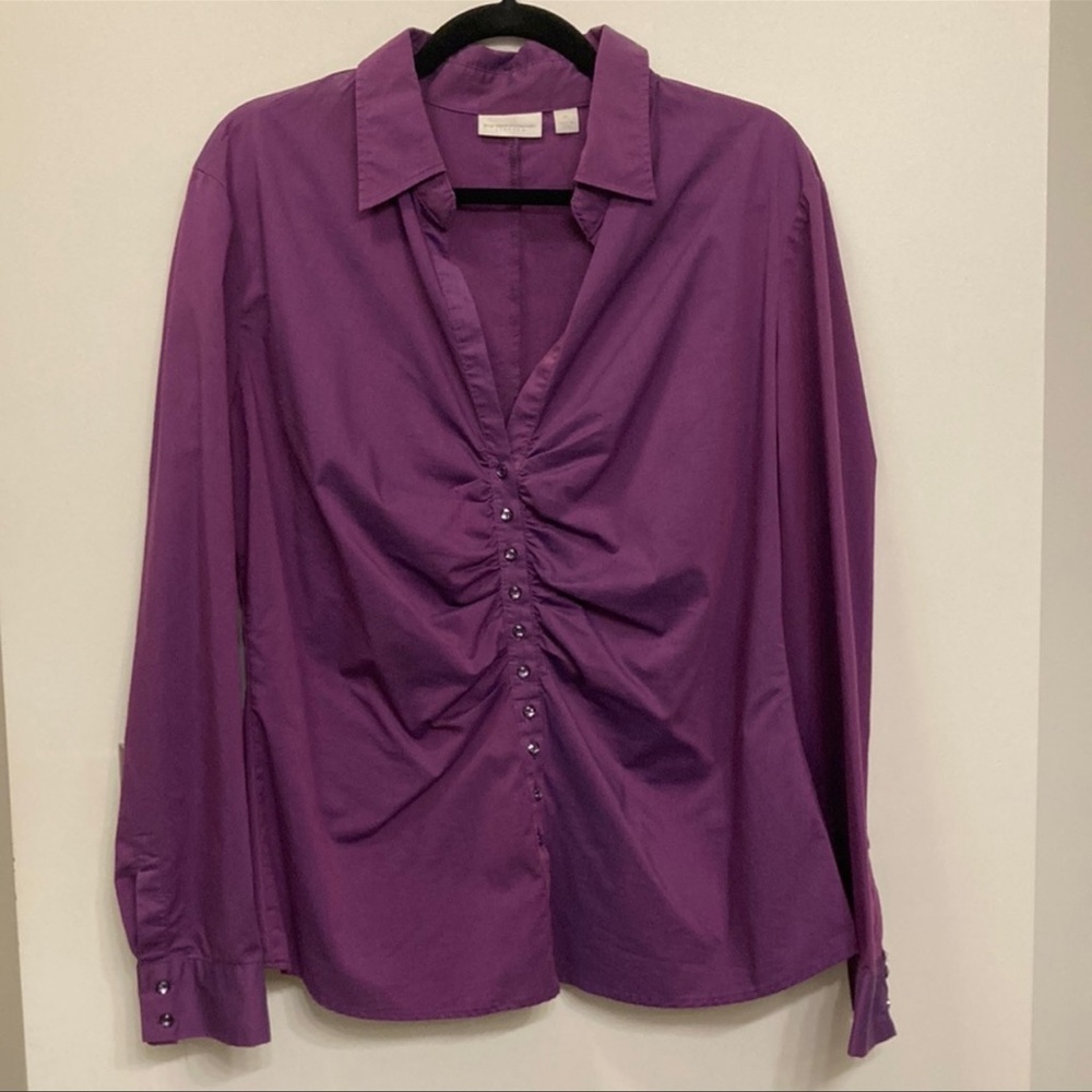 NY & Co. Shirred/Gathered Front Button Up Shirt